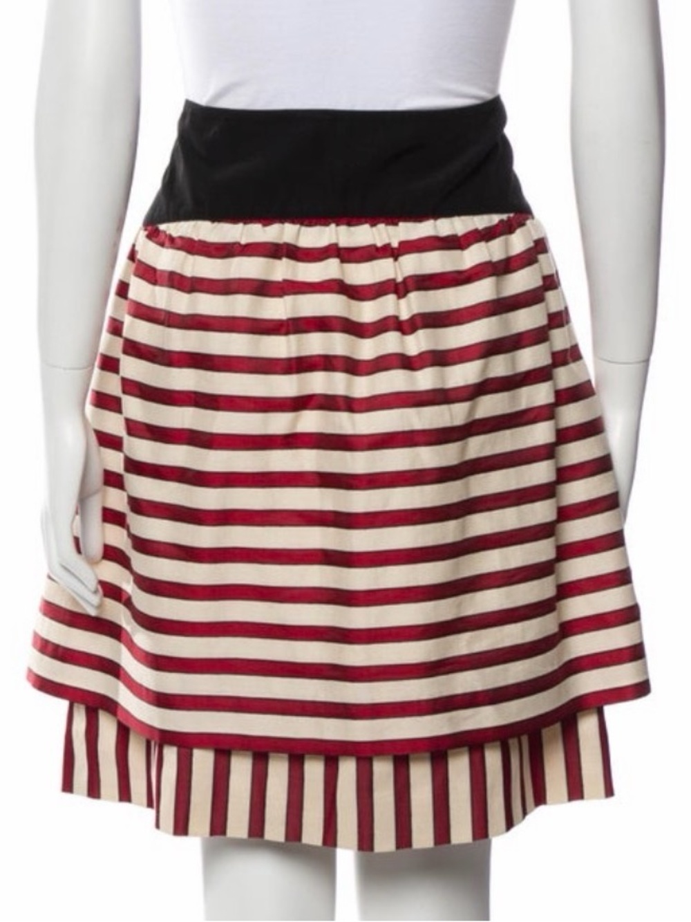 FENDI Striped Circle Skirt with Black Waistband - Red & Cream, Size 40